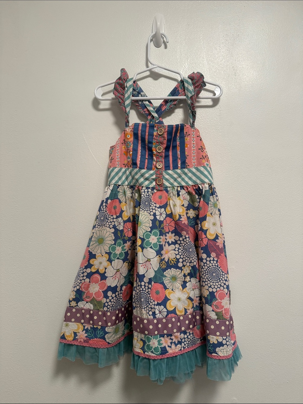 Matilda Jane Multicolor Floral Patchwork Dress - Navy, Pink & Teal